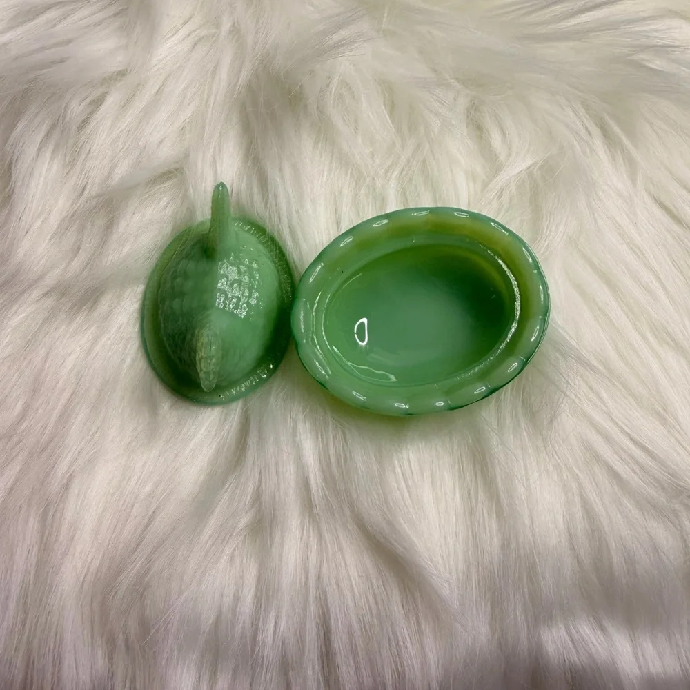 Mini vintage Green Glass Hen on Nest Dish